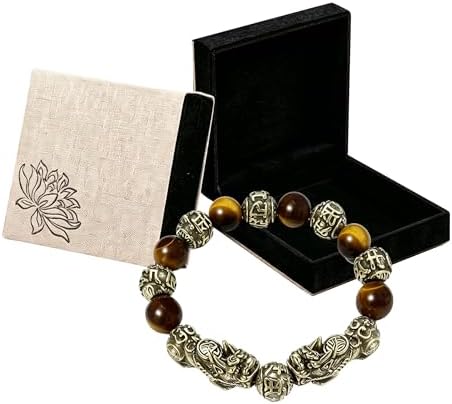 LIYAPEI Natural Feng Shui Healing Tiger Eye Stong Crystal Beads Bracelets for Men Adjustable Vintage Copper Amulet Jewelry for Luck, Wealth and Protection