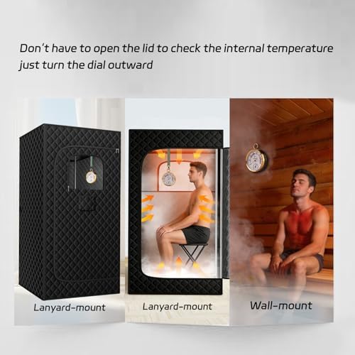 Andelov Sauna Thermometer and Hygrometer (Fahrenheit) with Lanyard Mount, Portable Temperature & Humidity Monitor for Steam Sauna Tent, Infrared/Outdoor/Indoor/Home Sauna Accessories