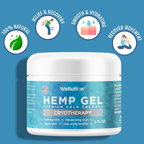 WELLUTION Cryotherapy Hemp Gel – Gentle Cooling Sensation with Menthol & Arnica – Non-Greasy, Quick-Absorbing Formula – Lightweight Gel for Comfort & Refreshing Feel – 4oz