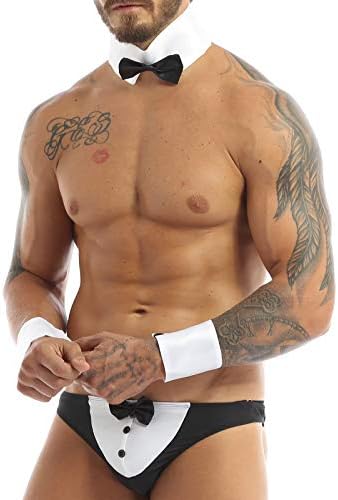 Mens Sexy Stripper Male Dancer Bachelor Party Waiter Costume Tuxedo Bow Tie Collar Outfits