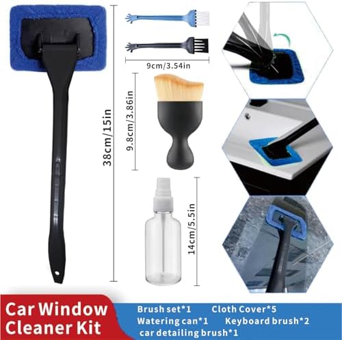 10pcs Car Windshield Cleaning Tool, Windshield Cleaner with 5 Washable and Reusable Microfiber Pads and Extendable Handle, for Auto Glass Wiper (Bule(10pcs))