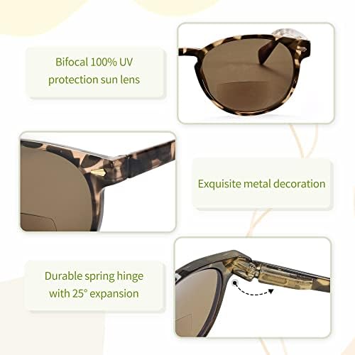 Madison Avenue Round Bifocal Reading Sunglasses for Women Men Spring Hinge,UV Protection Sun Reader Glasses (Demi, 2.75)