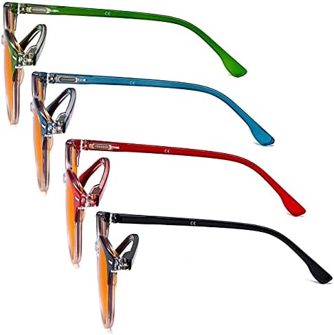 Eyekepper 4-pack Round Reading Glasses Blue Light Blocking Women Orange Tinted +1.00