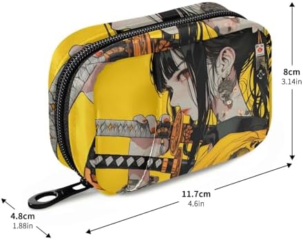 Samurai Anime Yellow Pill Case Box for Travel, Weekly Portable Pill Organizer Supplement Holder