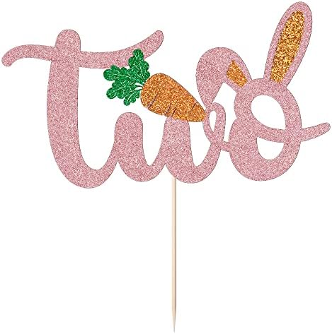 Bunny Ears Two Cake Topper,Easter 2nd Birthday Cake Topper, for Photo Booth Props, Boy Girl Birthday Party Cake Decoration