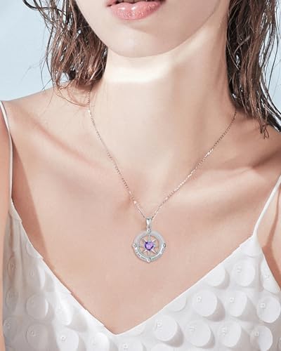 FANCIME Compass Necklace for Women Sterling Silver Compass Jewelry Opal Pendant Fine Jewelry Gemstone Birthday Mothers Day Gifts for Wife Women Her