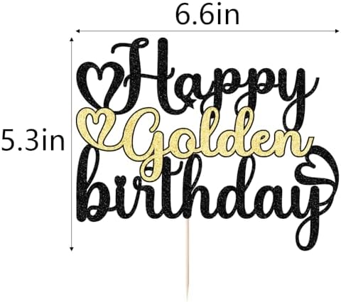 1 PCS Happy Golden Birthday Cake Topper, Glitter Birthday Cake Pick 13/16/18/21/30/40/60/70/80/90th/ Birthday Cake Decorations Picks for Kids Adults Birthday Party Decorations,Anniversary Party