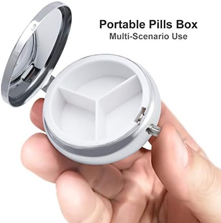 Travel Pill Organizer Small - Blue Cute Dolphin Print 3 Compartments Mini Pill Case Box for Purse and Pocket, Portable Round Medicine Container Holder with Mirror