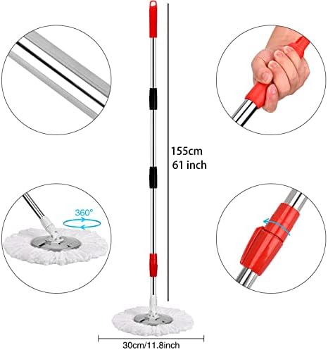 Mop and Bucket with Wringer Set 360° 3psc Microfiber Spin Mop with Bucket and Dual Mop Heads Self Wringing Spinning Mop for Office and Home Use (20QT)