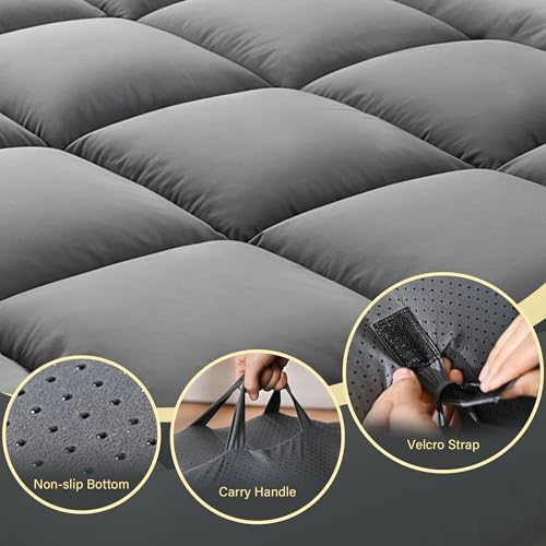 DOWNSTORIA Japanese Floor Mattress, Foldable Futon Mattress Tatami Mat with Handle, Roll Up Camping Sleeping Pad for Adults, Guestroom Floor Bed, Queen Size, Grey