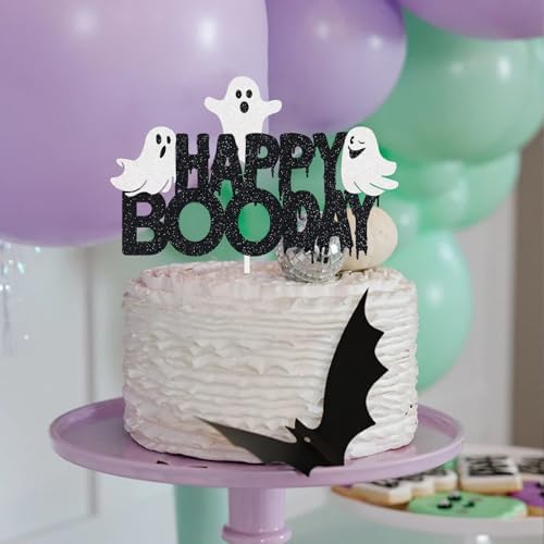 Happy Booday Cake Topper Halloween Birthday Supplies Spooky Ghost Party Decoration Black