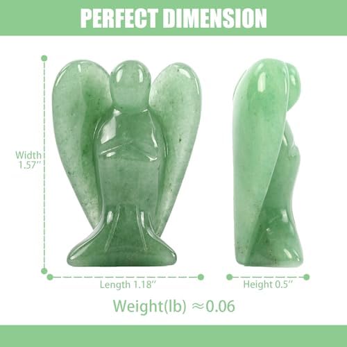 WHAL&YUNE Green Aventurine Angel Figurine Natural Energy Healing Crystals Gemstone Hand Carved Sculpture for Home Office Desk Decor Holiday Lucky Gift - 1.5 inches