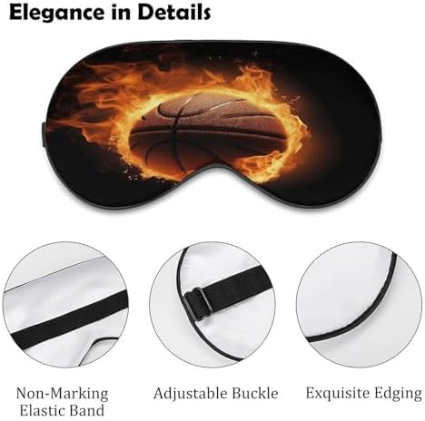 Burning Basketball Pictures Sleep Mask for Side Sleeper Women Men, Blindfold for Sleep, Travel, Yoga Nap Shift Work and Relaxation, Eye Mask with Adjustable Strap
