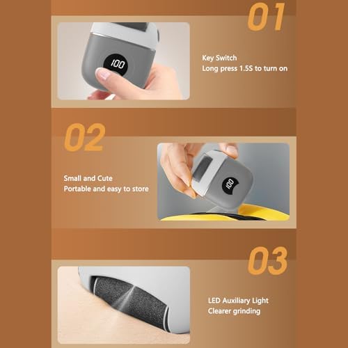 Fabater Electric Foot Callus Remover, Automatic Gentle Quick Portable Electric Foot File, Dead Skin Remover with Built in 500mAh Battery 2 Grinding Heads for Home Pedicure