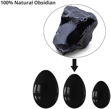 3pcs Natural Obsidian Stone Egg,Drilled Jade Egg Massage Stone for Women Body Exercise Train Crystal Massage Balls Relax