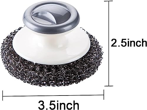 Stainless Steel Scrubber with Handle,Heavy Duty Cleaning Supplies for Pots, Pans, Grills, Ovens & Other Tough Jobs (2P)