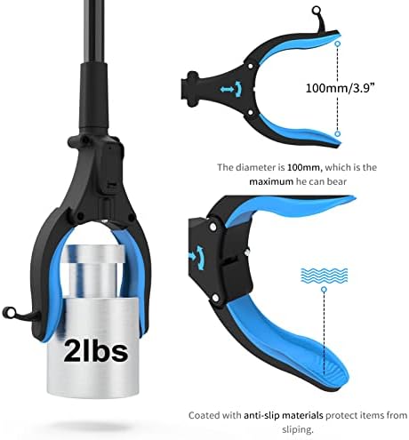 Kekoy 2-Pack Reacher Grabber Tool, 32" Grabbers for Elderly, Trash Picker Grabber with Light, Extended Claw Reacher Tool, Foldable Pick Up Grab Tool, Magnetic Sticks Grippers for Reaching (Blue)