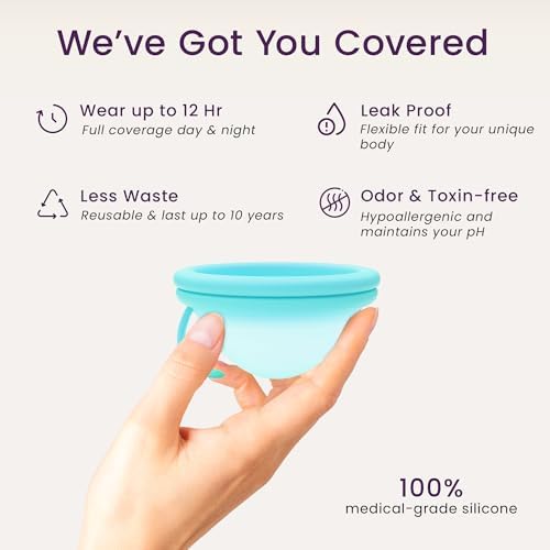 Ecoblossom Reusable Menstrual Disc - Menstrual Cup - Soft Period Disc for Women Designed with Flexible, Medical-Grade Silicone Period Cup (Cyan)