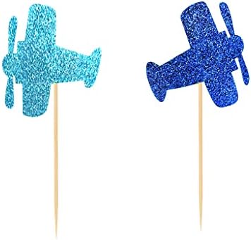 24 PCS Glitter Airplane Cupcake Toppers for Birthday Party Engagement Bridal Wedding Baby Shower Anniversary Party Cake Dessert Decorations Supplies Picks