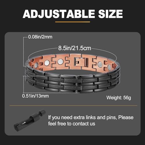 BioMag Copper Bracelet for Men 99.9% Pure Copper Magnetic Bracelet with Powerful Neodymium Magnets Adjustable Box Gift(Sizing Tool)