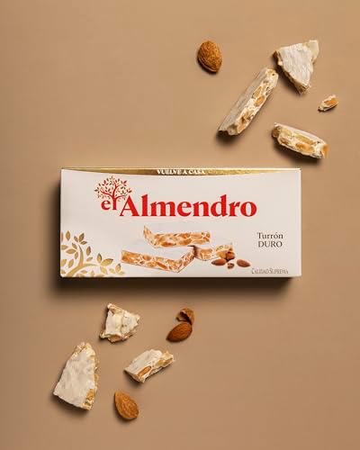 El Almendro Turrones, Turron Duro Nougat Candy, Crunchy Almond Torrone From Spain, Traditional Spanish Brittle, Dessert, Gluten Free, 1 Box, 7oz.
