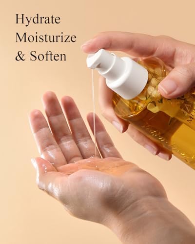 Organic Jasmine Multi-Used Body Oil For Skin, Face, Hair and Nails, With Handpicked Petals, Jasmine Essential Oil & Vitamin E & Almond Oil Nourishing & Hydrating, for Moisture & Skin After Bath Oil