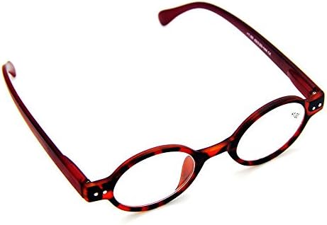 Agstum Designer Small round Oval Vintage Spring Hinge Reading Glasses Eyeglasses Readers (+1.00, Leopard frame with red temples)