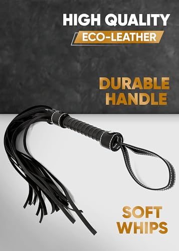 RIDIN Leather Crop 18" Whip 33" Set Riding Crop for Horse Play Faux Leather Black Whip