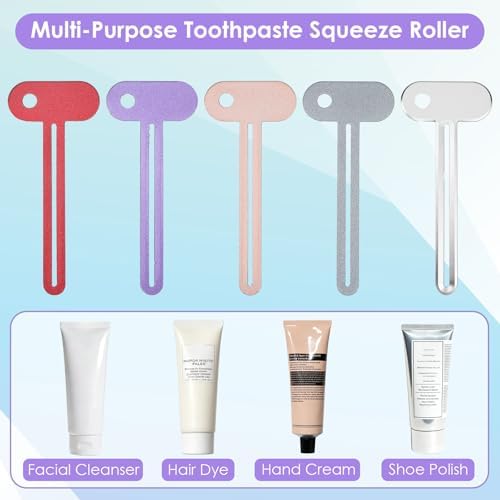 10 Pack Metal Toothpaste Squeezer Roller, Tube Key Squeezer Tool for Zero Waste Cosmetics, Durable Alloy & Ergonomic Grip Dispenser, Tube Squeezers for Extruding Toothpaste Facial Cleanser (5 Colors)