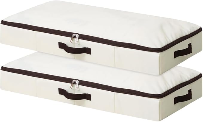 AMJ 2-Pack 4â Height Under-Bed Storage Baskets | Foldable Fabric Drawers for Clothes, Shoes, and Bedding, Beige