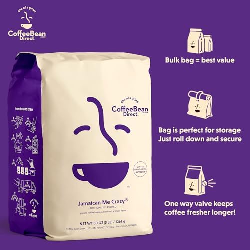 Coffee Bean Direct Jamaican Me Crazy® Flavored, Ground Coffee, 5 Pound Bag (Pack of 1)