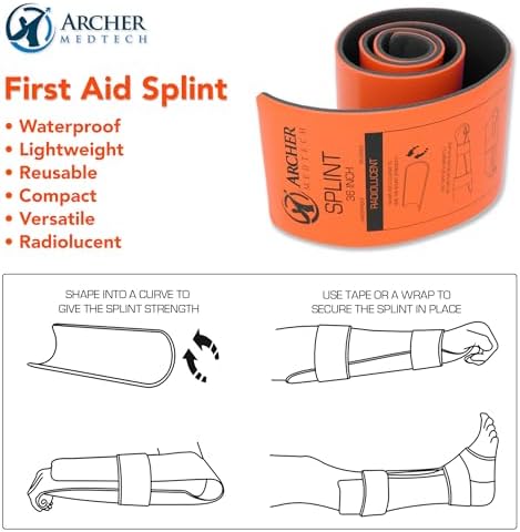 Universal First Aid Splint – 36" Moldable Aluminum Emergency Splint for Injury Immobilization – Lightweight, Waterproof, Reusable, Compact & Portable for People or Pets