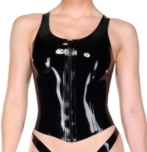 Women's Latex Camisole with Front Zipper,Shaping Casual Latex Tank Tops,for Novelty Club Wear