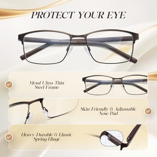 3 Pack Reading Glasses Men, Blue Light Blocking Reading Glasses 2.0, Anti Eyestrain/Glare/UV, Metal Frame Spring Hinge Computer Readers with Pouches (2.0+)