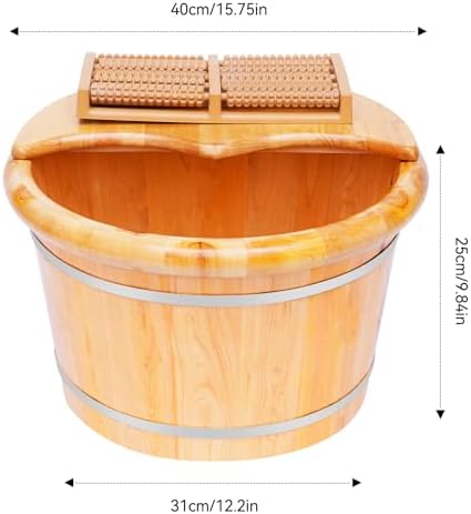 Wooden Foot Soaking Tub with Massage Rollers & Cover Plate Portable Foot Bath Basin Home Pedicure Spa Bucket Relaxing Foot Care Tool for Household Feet Soaking and Daily Relaxation
