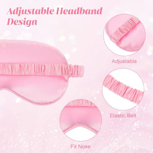 4 Pack Sleep Mask Silk Eye Mask Block Light Eye Sleep Shade Cover Blindfold Reduces Puffy Eyes Traveling Gifts for Night Sleeping Office Travel Party Games Suitable for Men Women (Pink)