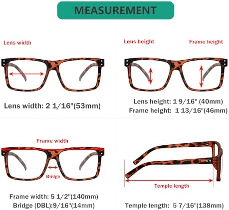Eyekepper 5-pack Oversized Reading Glasses Square Large Frame Readers for Men and Women - Tortoise +2.00