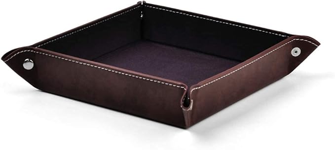 Oirlv Premium Leather Valet Tray for Men Jewelry Organizer, Desktop Storage,Key Wallets Cell Phones Catchall Tray Nightstand or Dresser Organizer Plate (Purple)