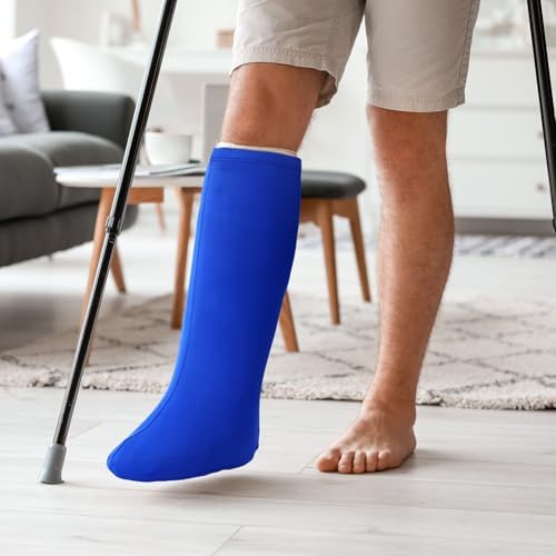 Shyyween 4 Pcs Leg Cast Cover Medium Short Cast Sock Cover Below the Knee Leg Sleeve for Foot Men Women Plaster Stocking Protective (Blue, Red, White, Black)