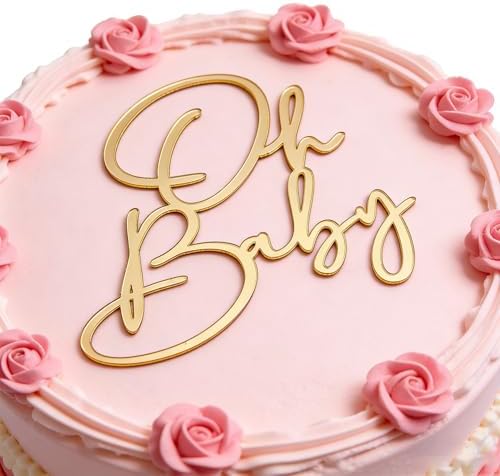 SRMIRO Acrylic Gold Oh Baby Cake Topper, Baby Welcome Party Cake Decoration Acrylic Cake Decoration for Baby Shower Gender Reveal Birthday Party Supplies