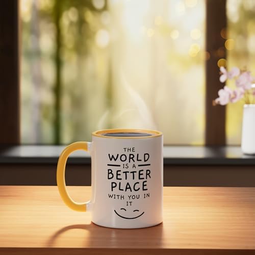 The World Is A Better Place With You In It Mental Health Ceramic Mug, Yellow/White
