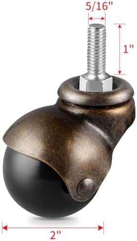 Skelang 2" Stem Ball Casters, 5/16"-18×1" Threaded Stem, Antique Swivel Spherical Wheels Mount for Chair, Ottoman, Furniture, Set of 4