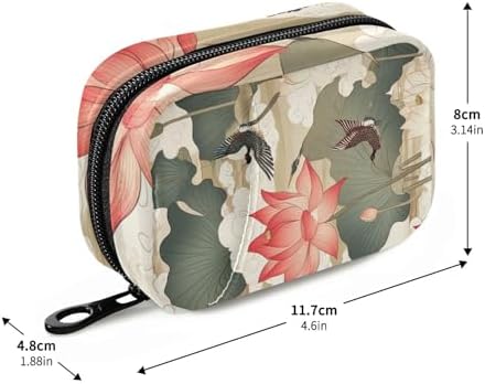 Elegant Lotus Flowers Crane Travel Pill Organizer Case Box Container Weekly Portable Vitamin Medicine Holder Storage Bag with Zipper Removable