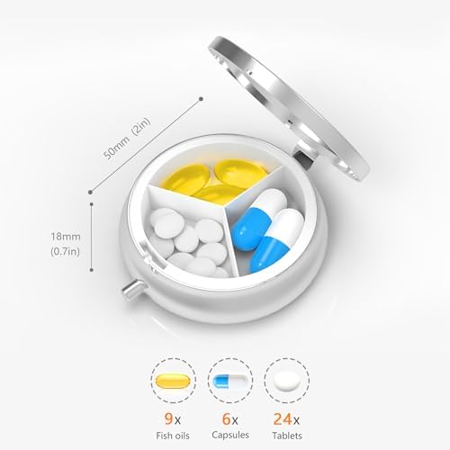 Pill Box-3 Compartment Small Pill Case for Purse & Pocket Mini Metal Pill Holder Travel Pill Container to Hold Supplements Vitamins BPA-Free (Garden Flower)