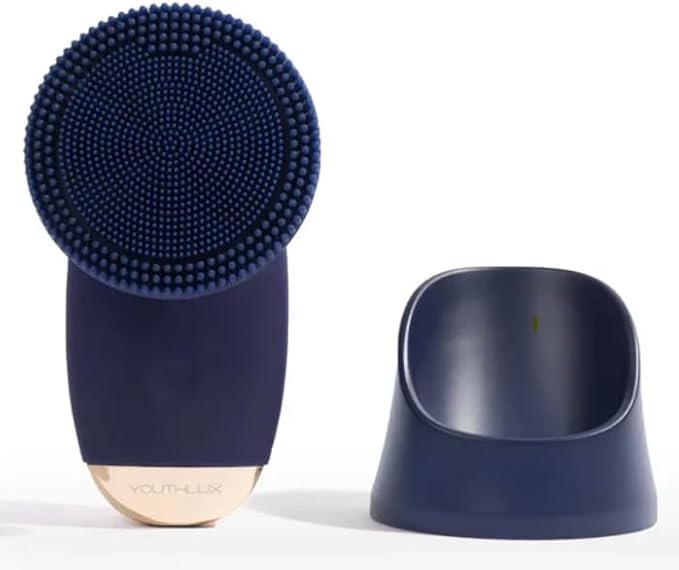 SoniGlow Silicone Facial Cleansing Brush â Electric Vibrating Skincare Scrubber Tool for Deep Pore Cleansing, Gentle Massage, Makeup Removal, Waterproof and Rechargeable (Navy)