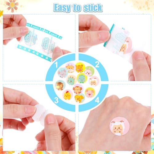 120Pcs Cute Kids Bandages 12 Styles Cartoon Animal Pattern Bandaids Variety Pack, 0.9In Round Vaccination Bandage Adhesive Plaster Dot, Kids Bandaids for Small Wounds, Pimples, Vaccination
