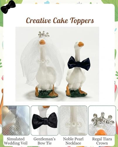Goose Couple Wedding Cake Toppers Funny,Handmade Small Wedding Cake Topper Bride and Groom Figures Desk Decoration For Wedding Engagement Anniversary