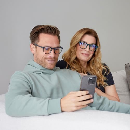 OPULIZE BLU Blue Light Blocking Reading Glasses for Women Men, Cool Round Frame with Anti-Glare Computer and Gaming Eyewear, UV and Eyestrain Protection, Black Ice +0.00 (Pack of 2)