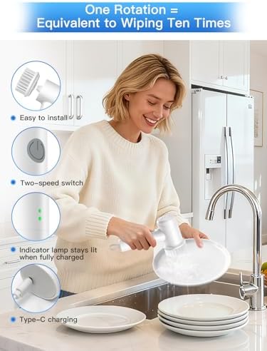 Electric Spin Scrubber - Cordless IPX7 Waterproof Shower Scrubber with 2 Speed Settings and 6 Replaceable Heads,Electric Cleaning Brush for Bathroom,Kitchen and Windows