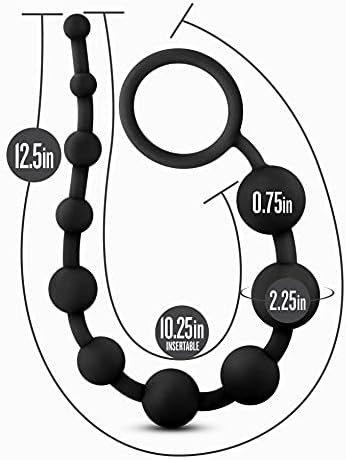 Blush Anal Adventures 12.5" Beginner's Soft Anal Beads - 10 Graduated Silicone Anal Beads w/O-Ring Pull Loop - Anal Training Beads for Adult Sex Toys Men Women & Couples Bum Plugs - Black